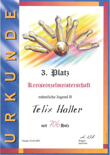 Felix Haller - 3. Platz mit 706 Holz