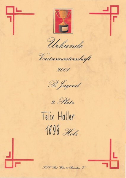 Felix Haller - 2. Platz mit 1698 Holz