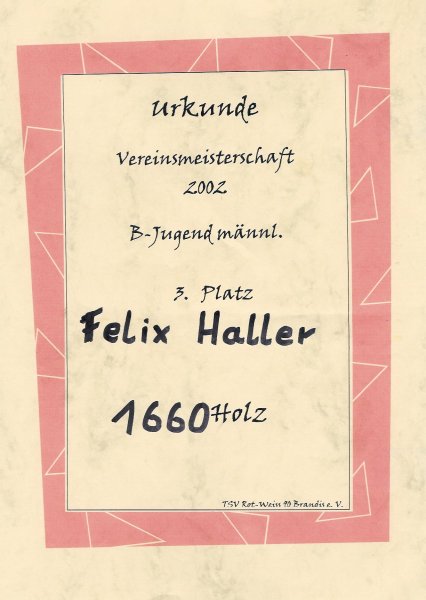Felix Haller - 3. Platz mit 1660 Holz