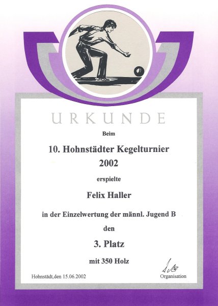 Felix Haller - 3. Platz mit 350 Holz